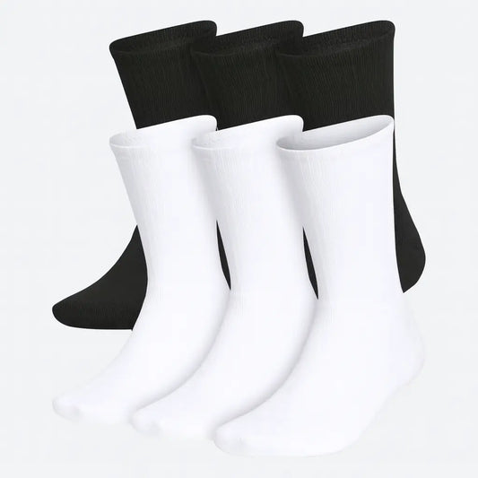 6-Pack Essential Crew Socks – Black & White
